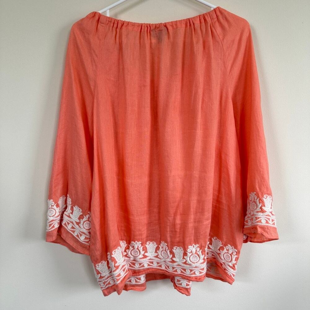Talbots 100% Linen Floral Embroidered Peasant Blouse Womens Size MEDIUM Coral - Picture 8 of 11